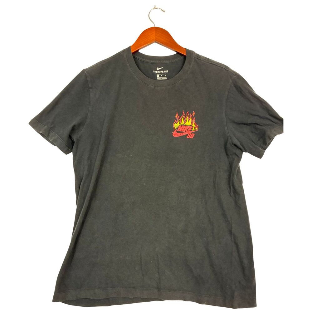 Nike SB Flame Logo T-Shirt Men's Medium Black Skateboarding Graphic Tee Swoosh
